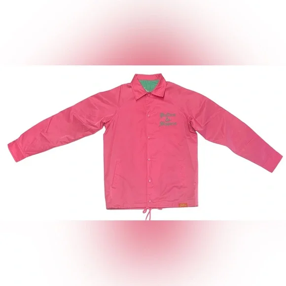 NEW Puffers Pink Nylon Windbreaker Button Up Jacket Men Sz XL Miami Vice - Picture 6 of 7